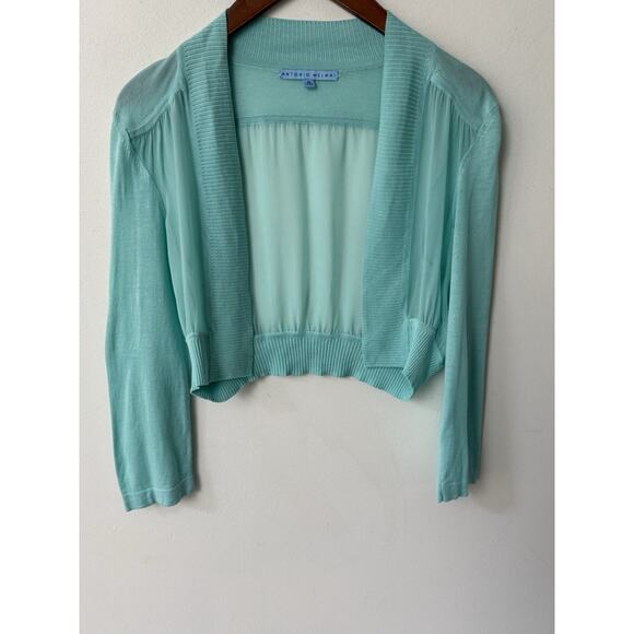 Antonio Melani Sweater Womens Green Size M Cardigan Cropped Sheer Silk Blend - Picture 1 of 8